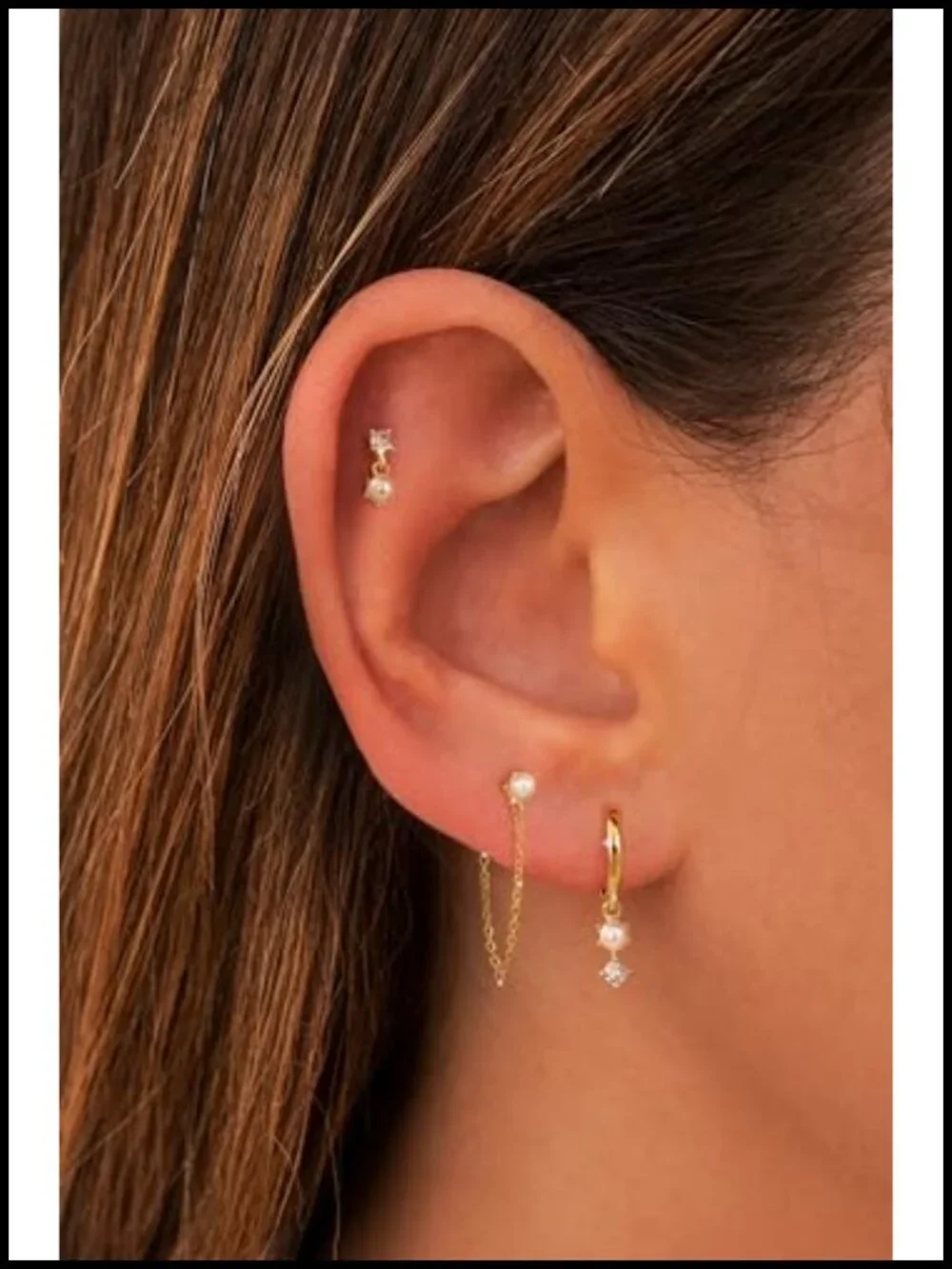 14K Gold Plated Pearl Earring Set for Women, 5 Pairs Dangle Hoop Studs
